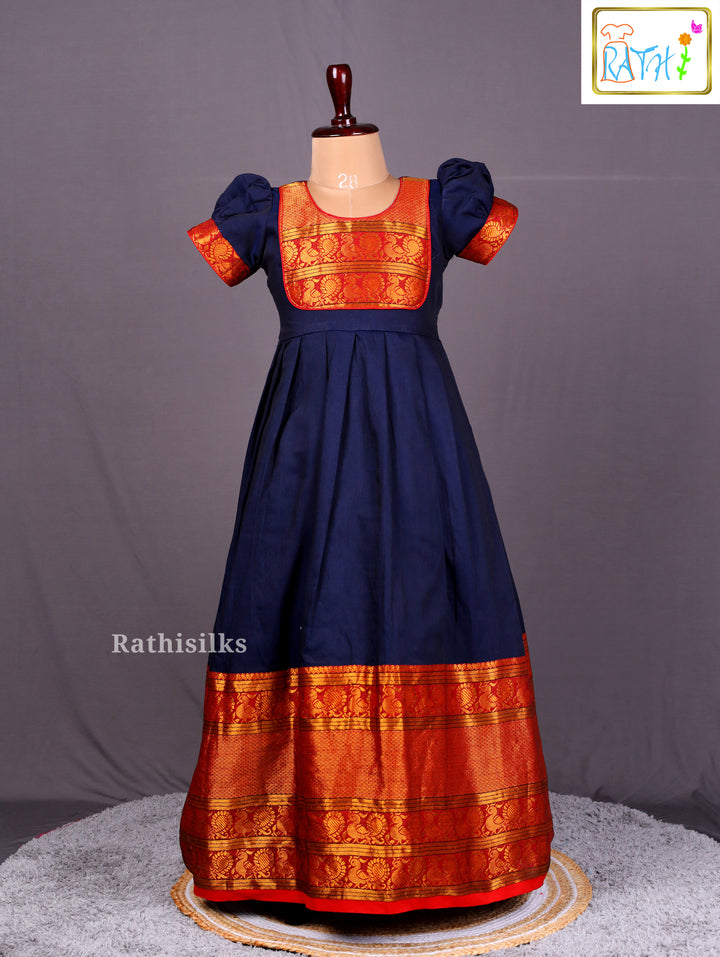 Traditional Navy Blue Narayanapet Frock
