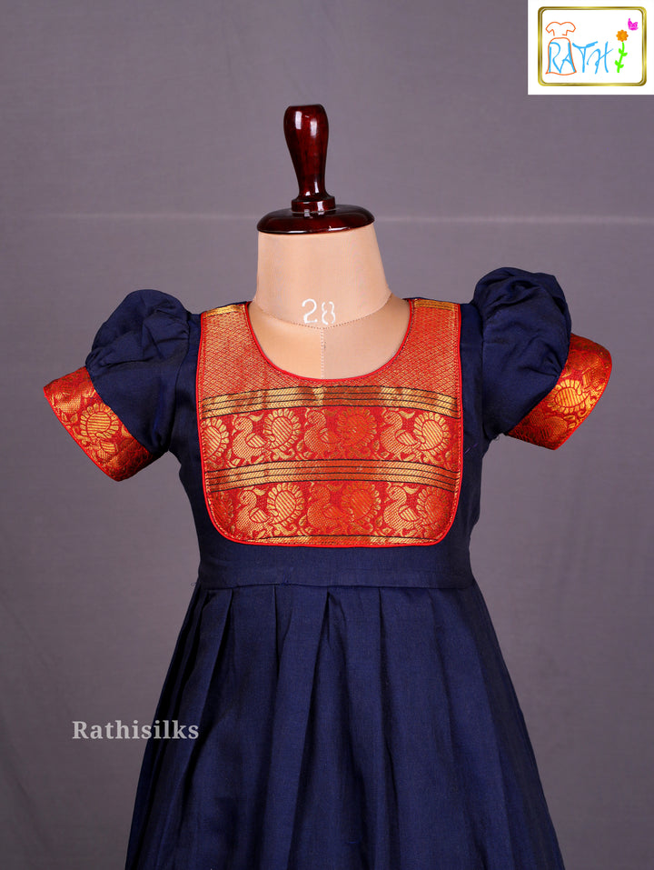 Traditional Navy Blue Narayanapet Frock