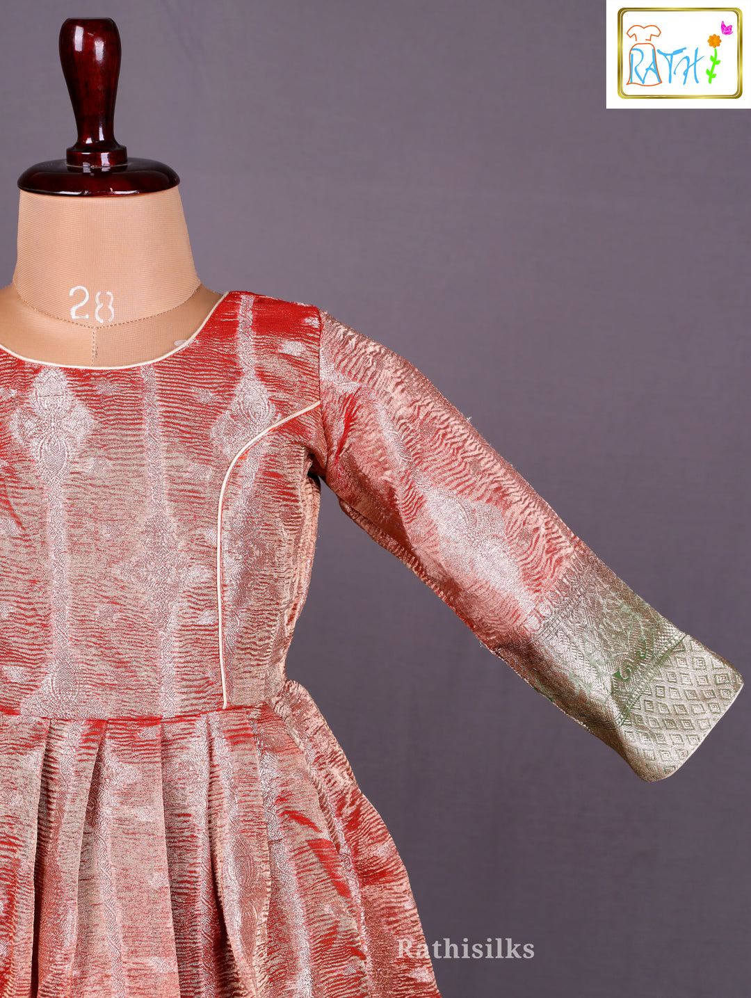 Peach and Green Banarasi Silk Anarkali Frock