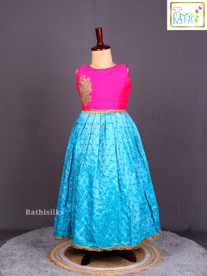 Elegant Pink & Cream Art Silk Frock