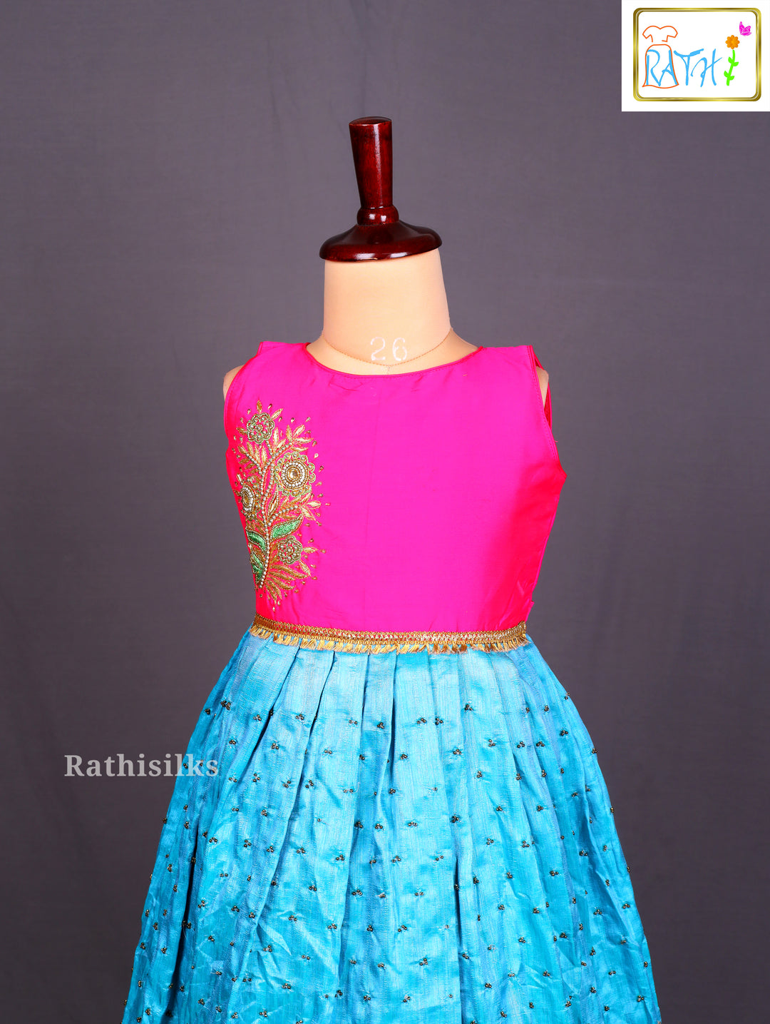 Elegant Pink & Cream Art Silk Frock