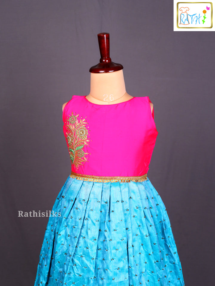 Elegant Pink & Cream Art Silk Frock