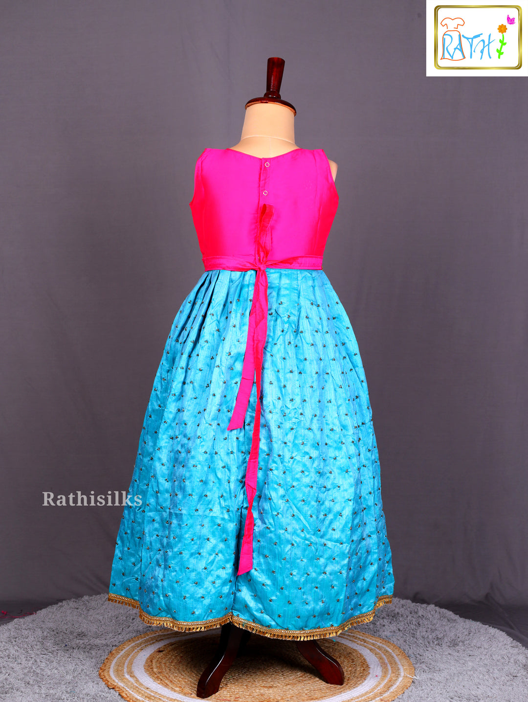 Elegant Pink & Cream Art Silk Frock
