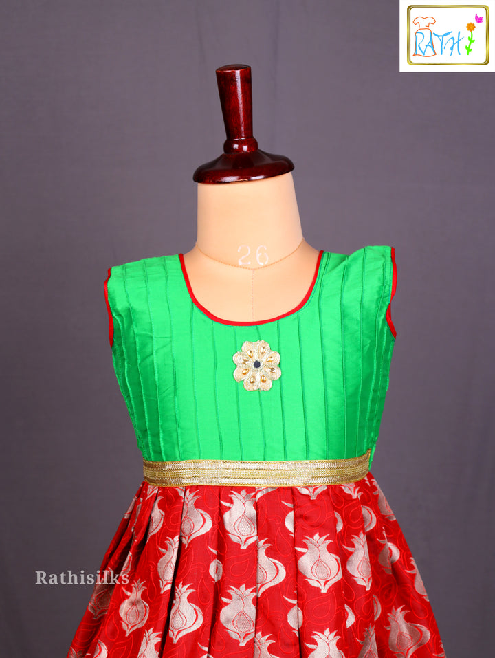 Elegant Green & Red Art Silk Frock
