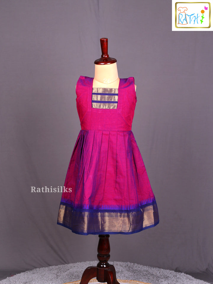 Elegant Purple & Blue Cotton Frock
