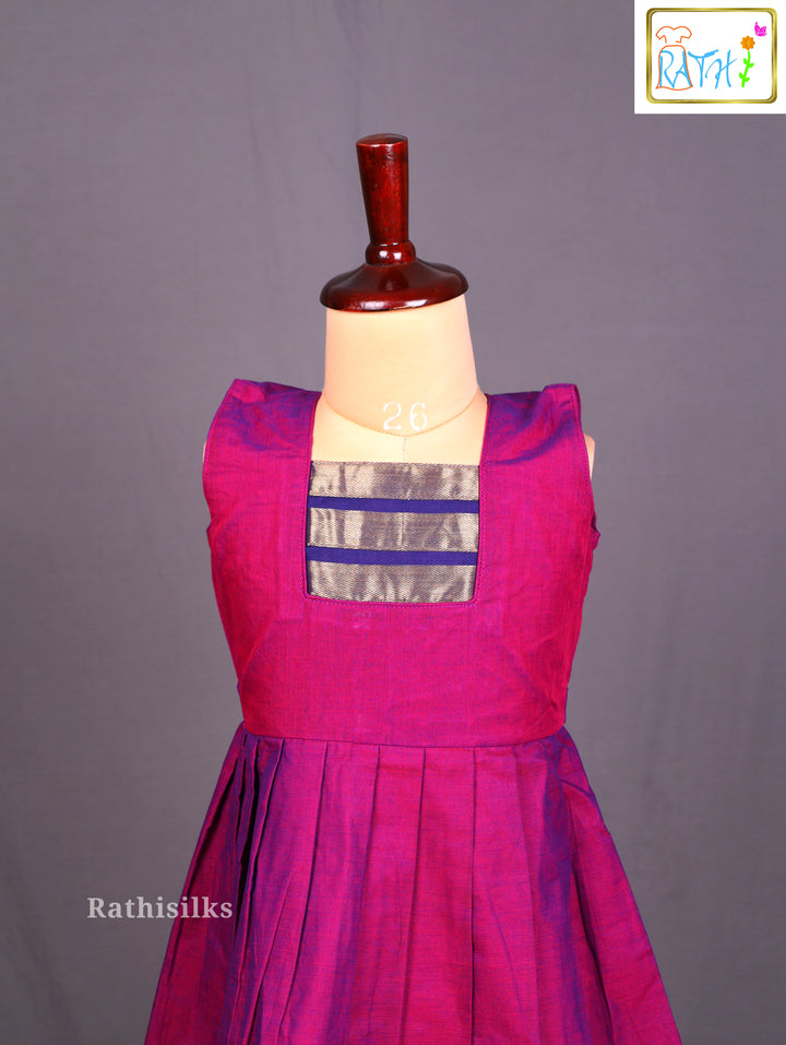 Elegant Purple & Blue Cotton Frock
