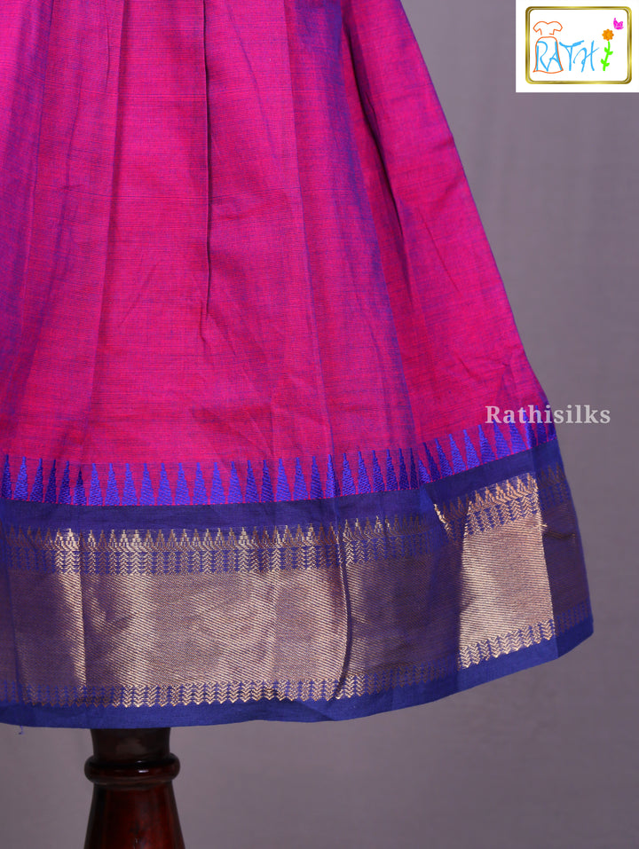Elegant Purple & Blue Cotton Frock