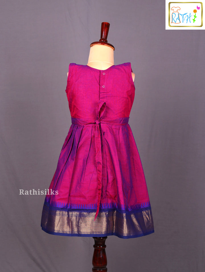 Elegant Purple & Blue Cotton Frock