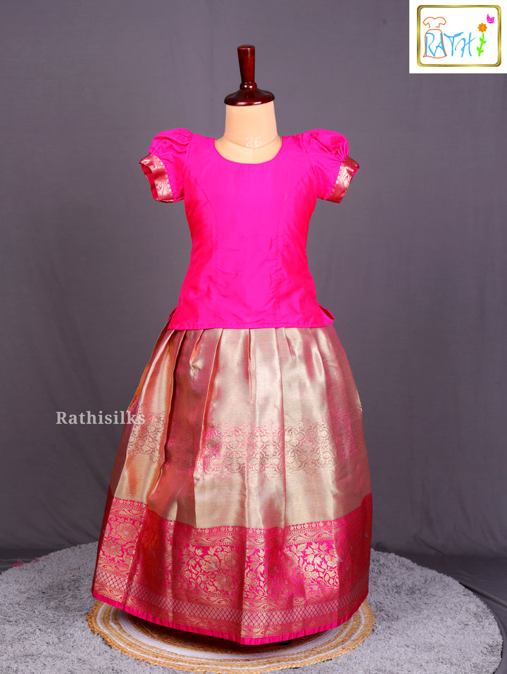Elegant Pink & Gold Art Silk Pavadai Sattai