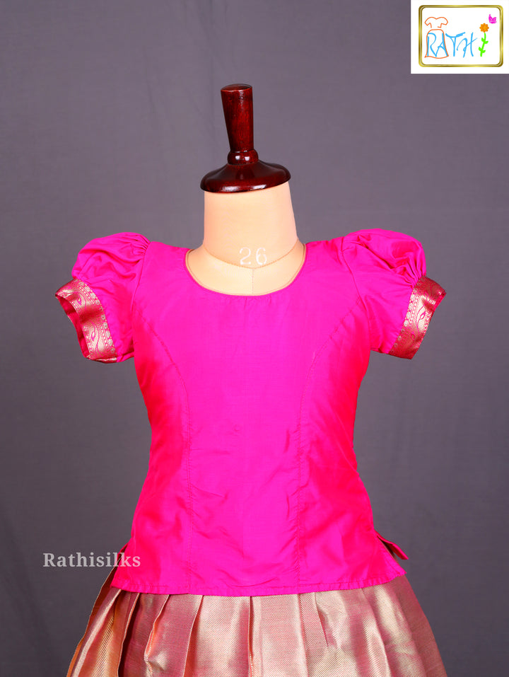 Elegant Pink & Gold Art Silk Pavadai Sattai