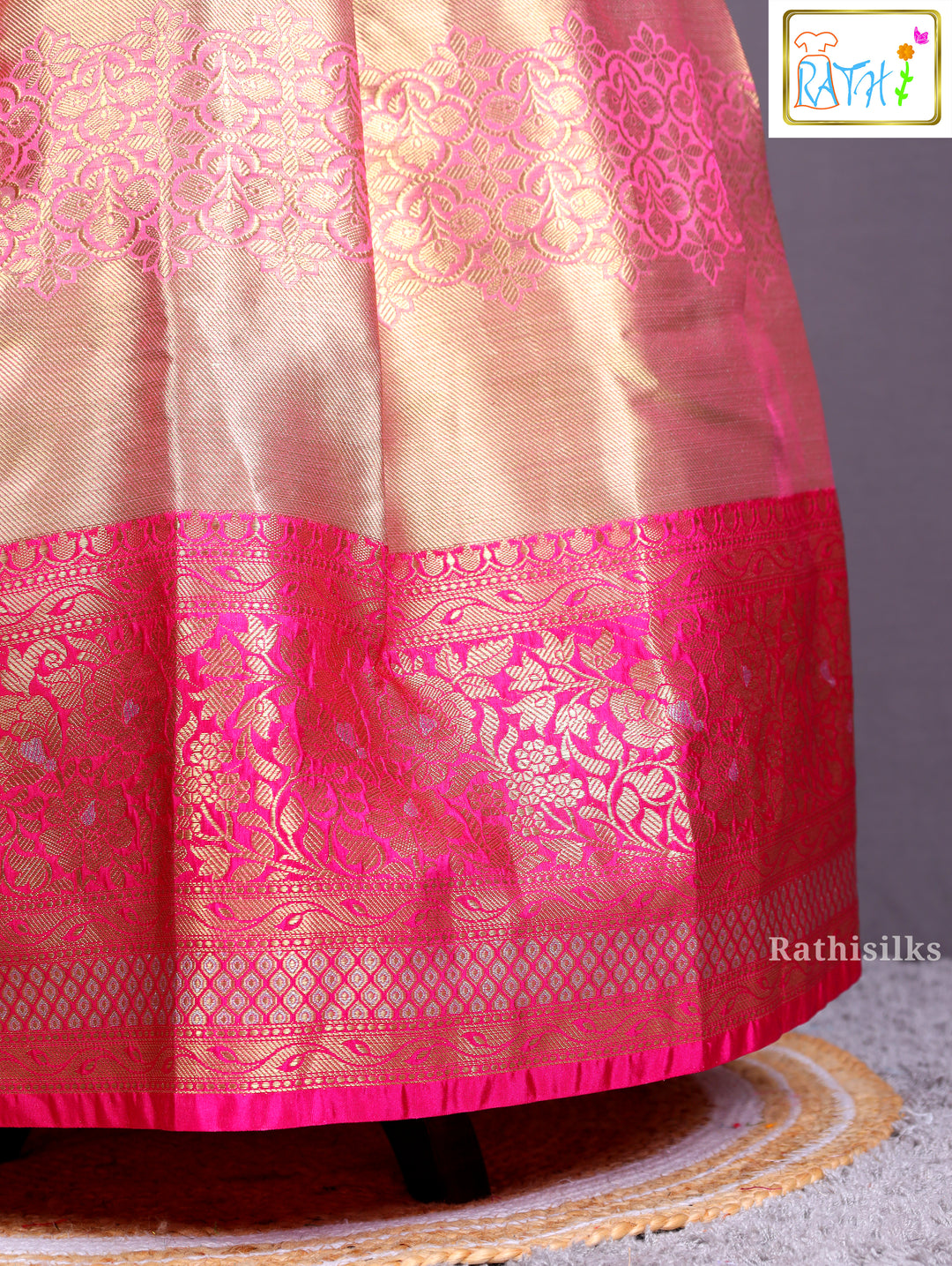 Elegant Pink & Gold Art Silk Pavadai Sattai