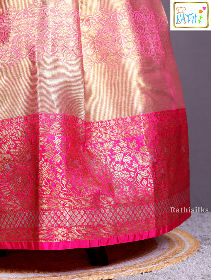 Elegant Pink & Gold Art Silk Pavadai Sattai
