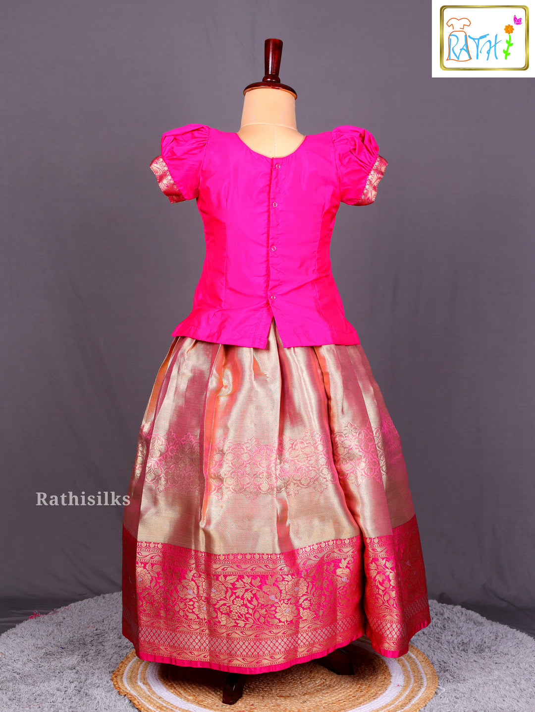 Elegant Pink & Gold Art Silk Pavadai Sattai
