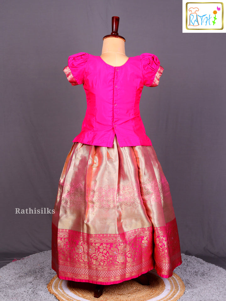Elegant Pink & Gold Art Silk Pavadai Sattai