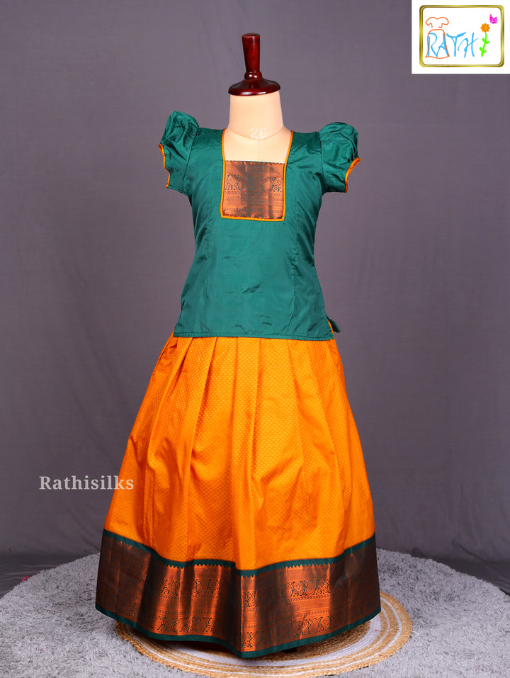 Green & Orange Art Silk Pavadai Sattai