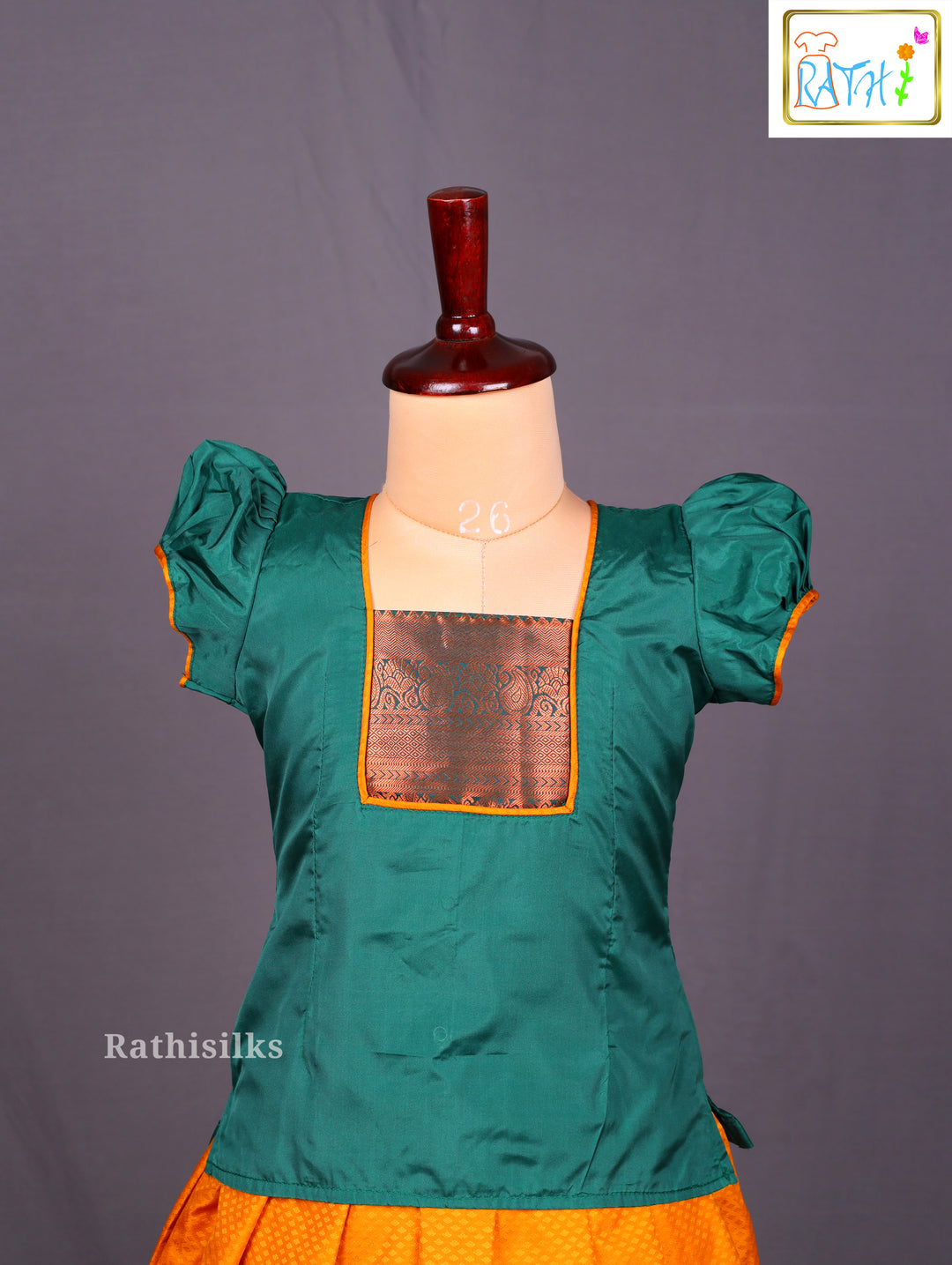Green & Orange Art Silk Pavadai Sattai
