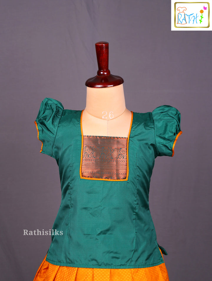 Green & Orange Art Silk Pavadai Sattai
