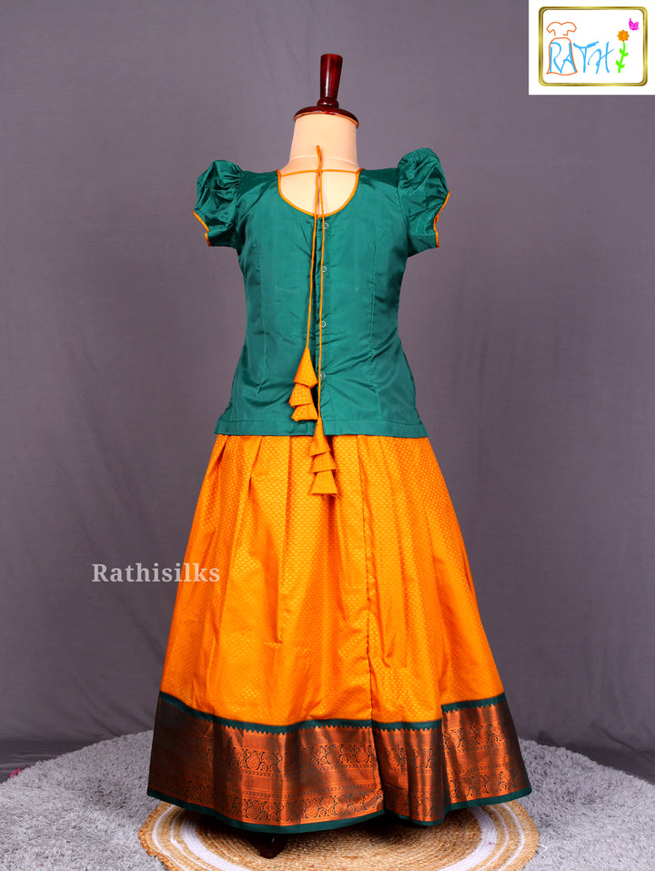 Green & Orange Art Silk Pavadai Sattai