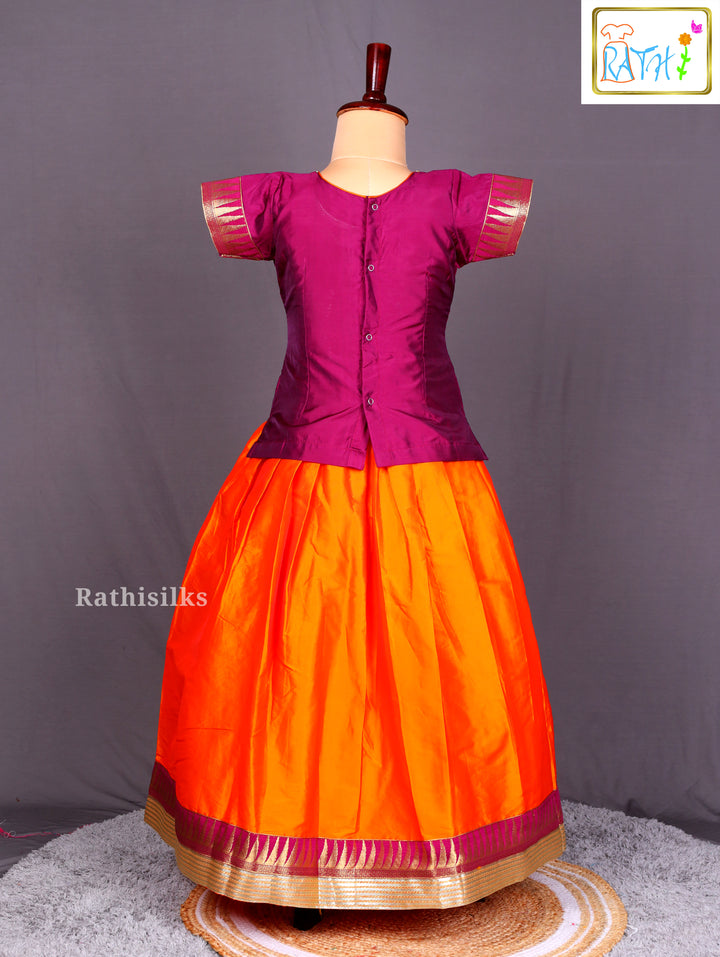 Magenta & Orange Art Silk Pavadai Sattai