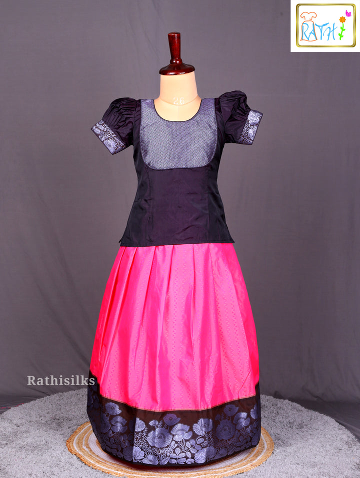 Black & Pink Art Silk Pavadai Sattai