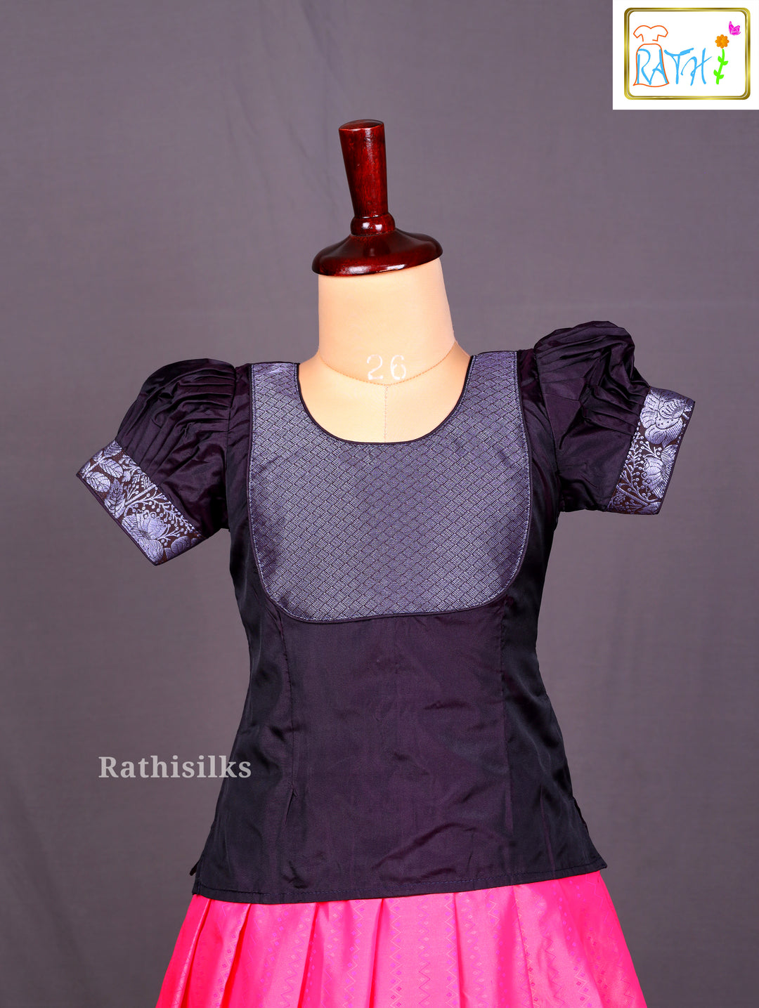 Black & Pink Art Silk Pavadai Sattai