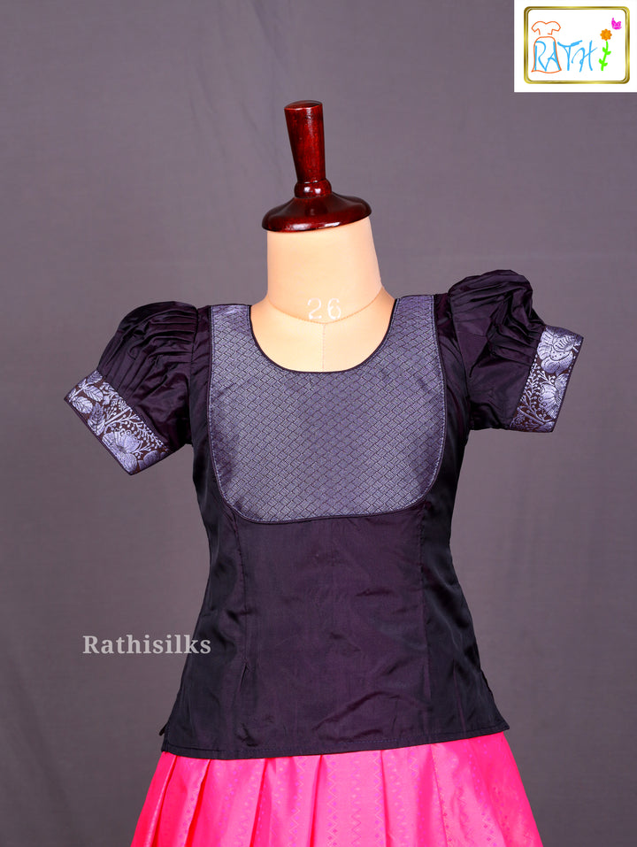 Black & Pink Art Silk Pavadai Sattai