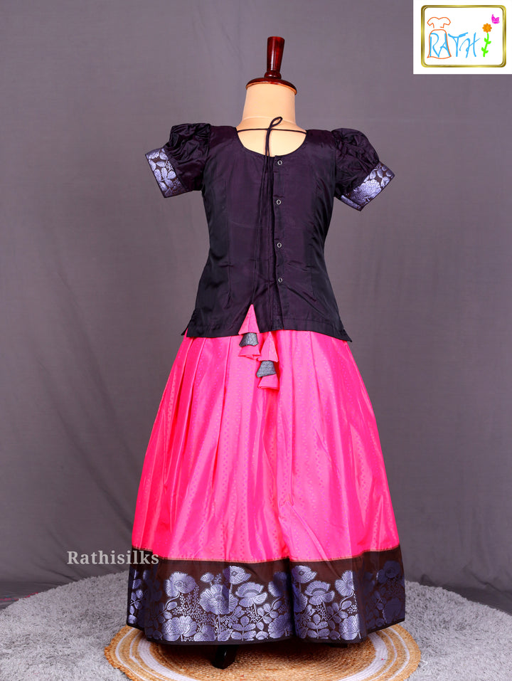 Black & Pink Art Silk Pavadai Sattai