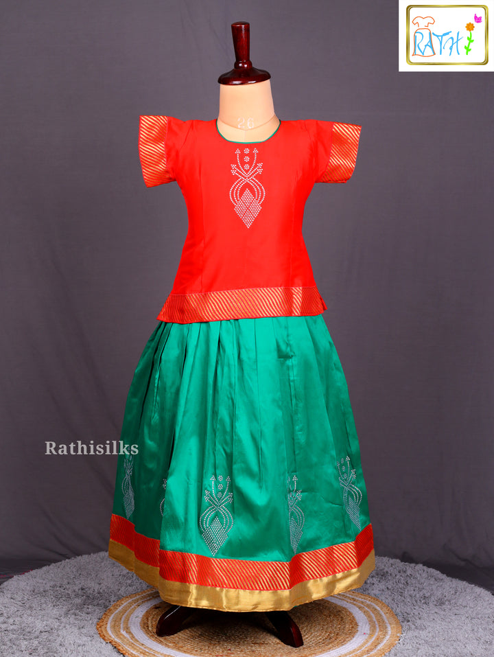 Red & Green Art Silk Pavadai Sattai