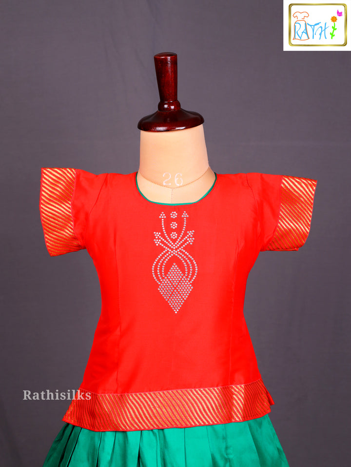 Red & Green Art Silk Pavadai Sattai