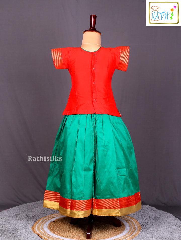 Red & Green Art Silk Pavadai Sattai