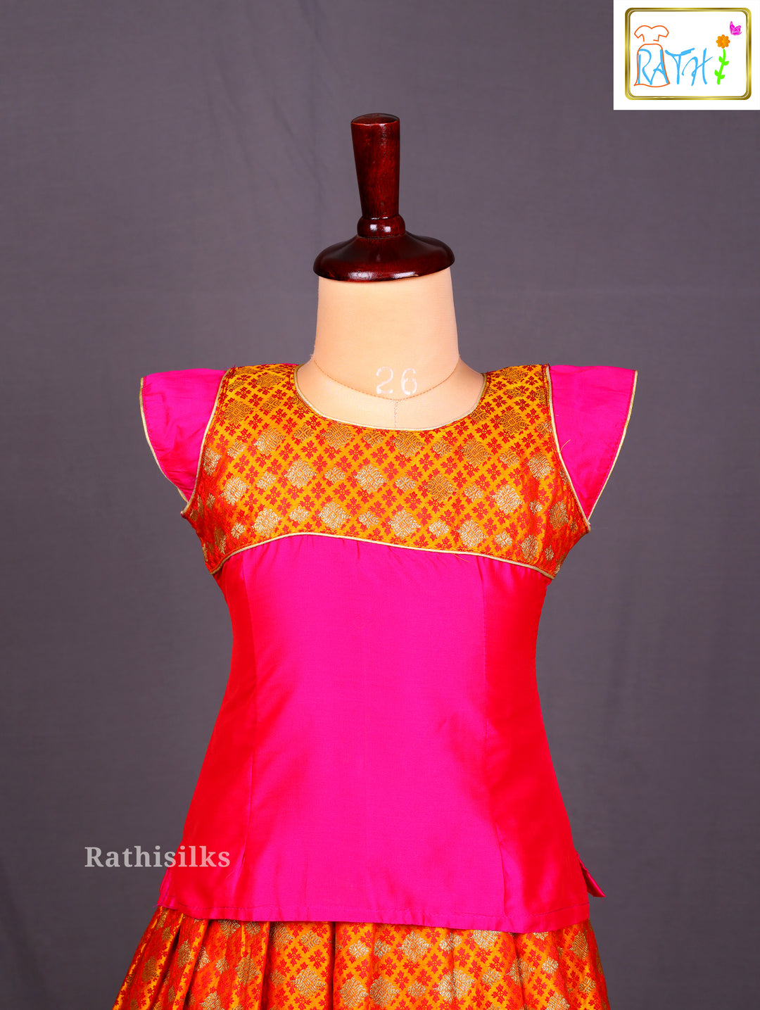 Pink & Orange Art Silk Pavadai Sattai