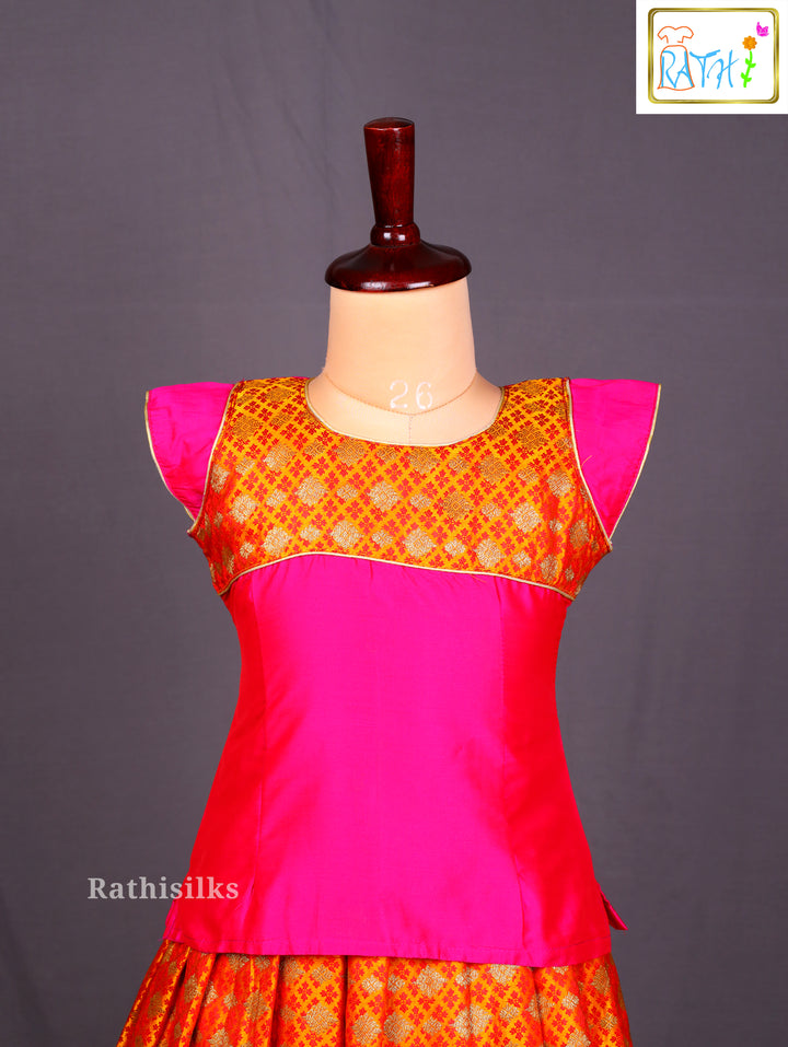 Pink & Orange Art Silk Pavadai Sattai