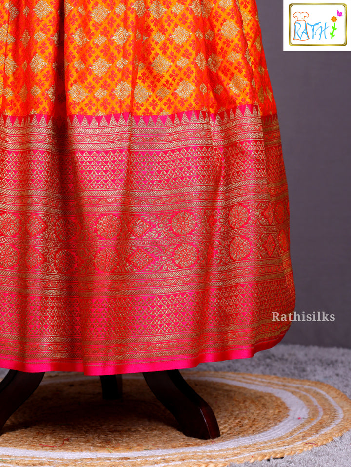 Pink & Orange Art Silk Pavadai Sattai