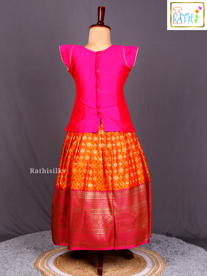 Pink & Orange Art Silk Pavadai Sattai