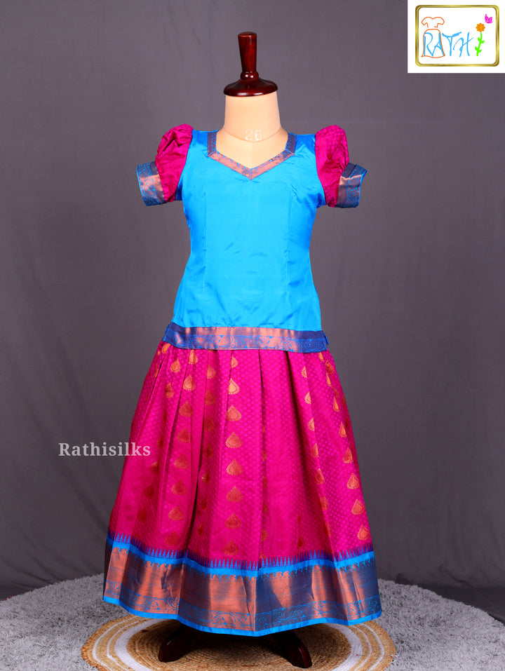 Blue & Pink Art Silk Pavadai Sattai