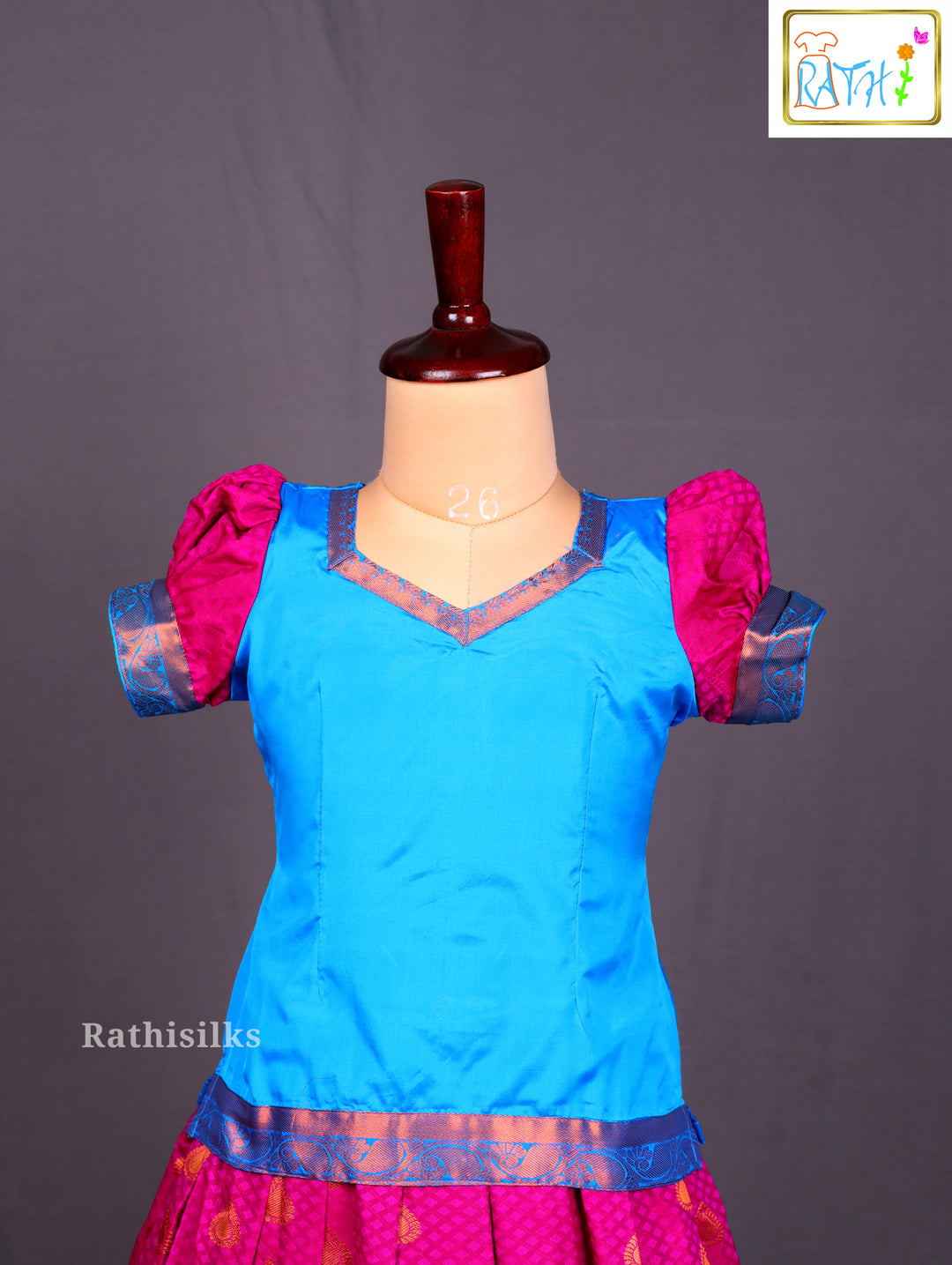 Blue & Pink Art Silk Pavadai Sattai