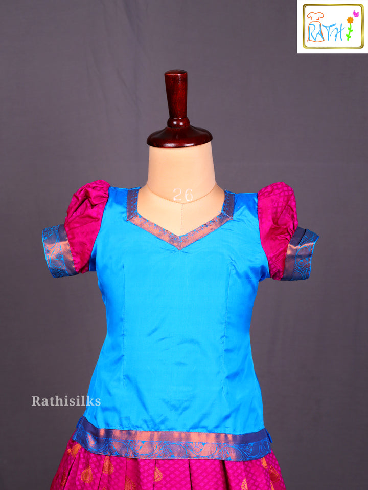 Blue & Pink Art Silk Pavadai Sattai