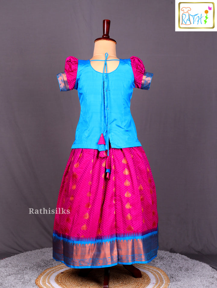 Blue & Pink Art Silk Pavadai Sattai