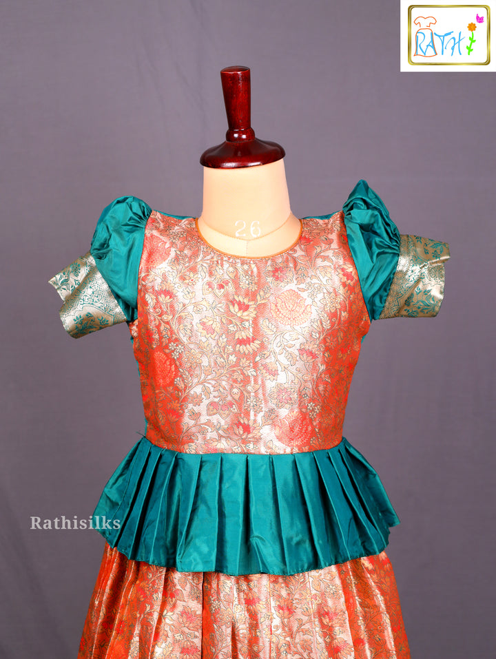 Orange & Green Art Silk Pavadai Sattai