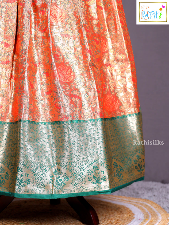 Orange & Green Art Silk Pavadai Sattai