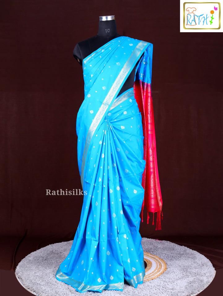 Chic Aqua Blue Art Silk Saree