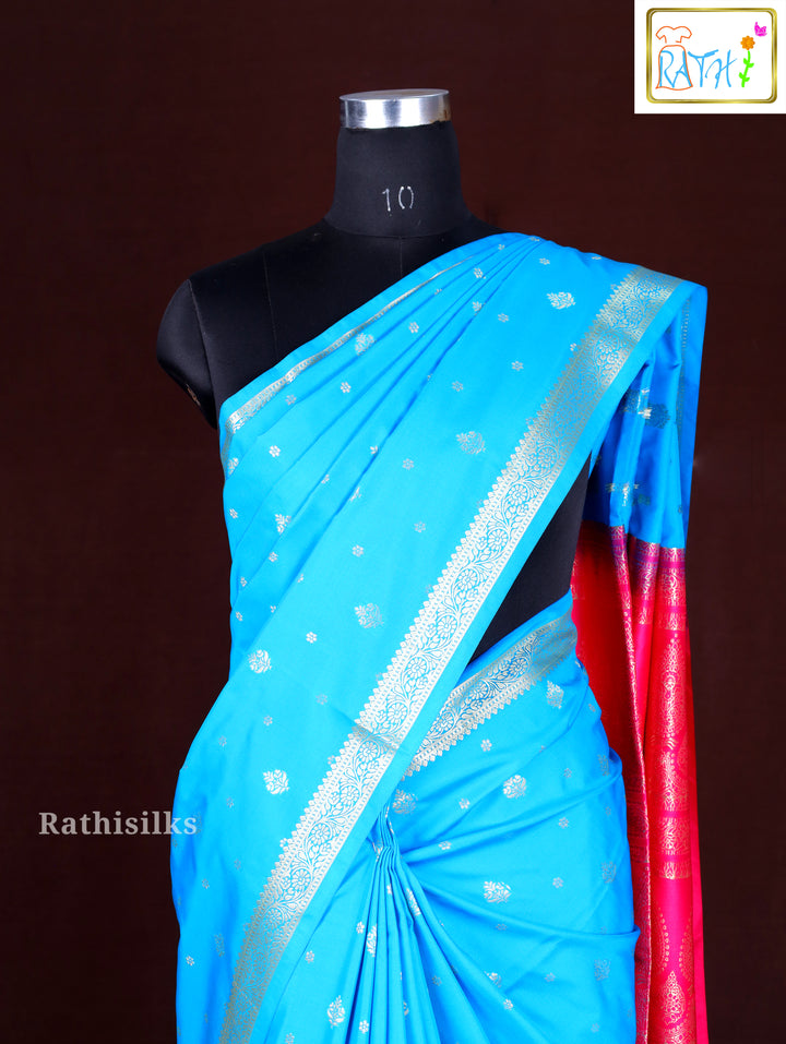 Chic Aqua Blue Art Silk Saree