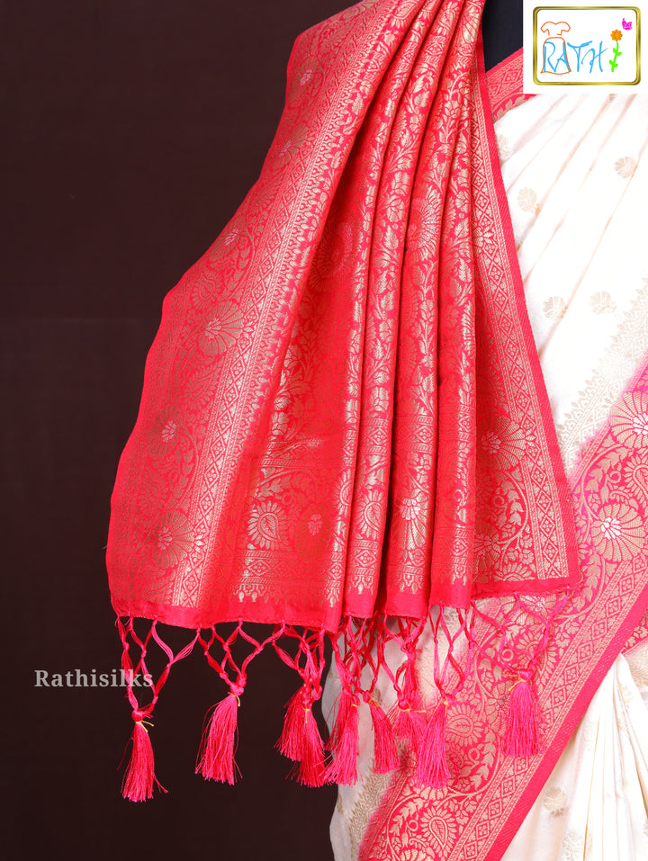 Classic Off-White Synthetic Saree
