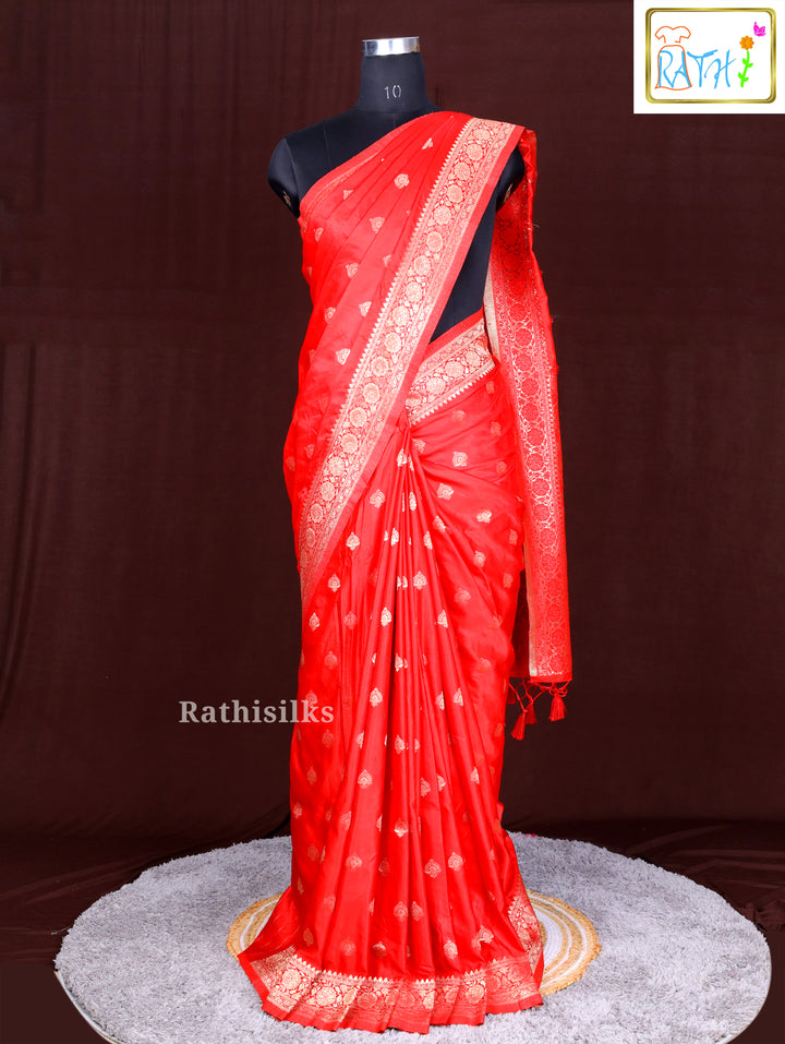Dazzling Bright Red Synthetic Saree
