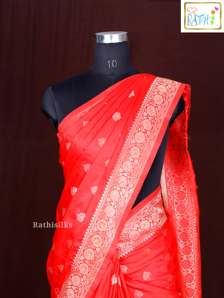 Dazzling Bright Red Synthetic Saree