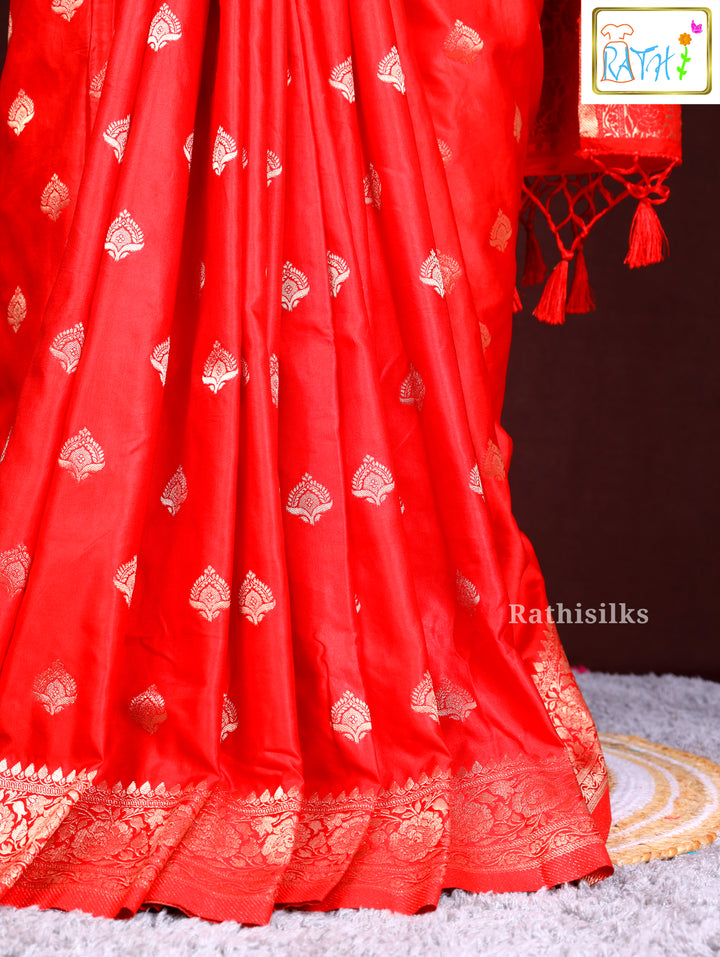 Dazzling Bright Red Synthetic Saree