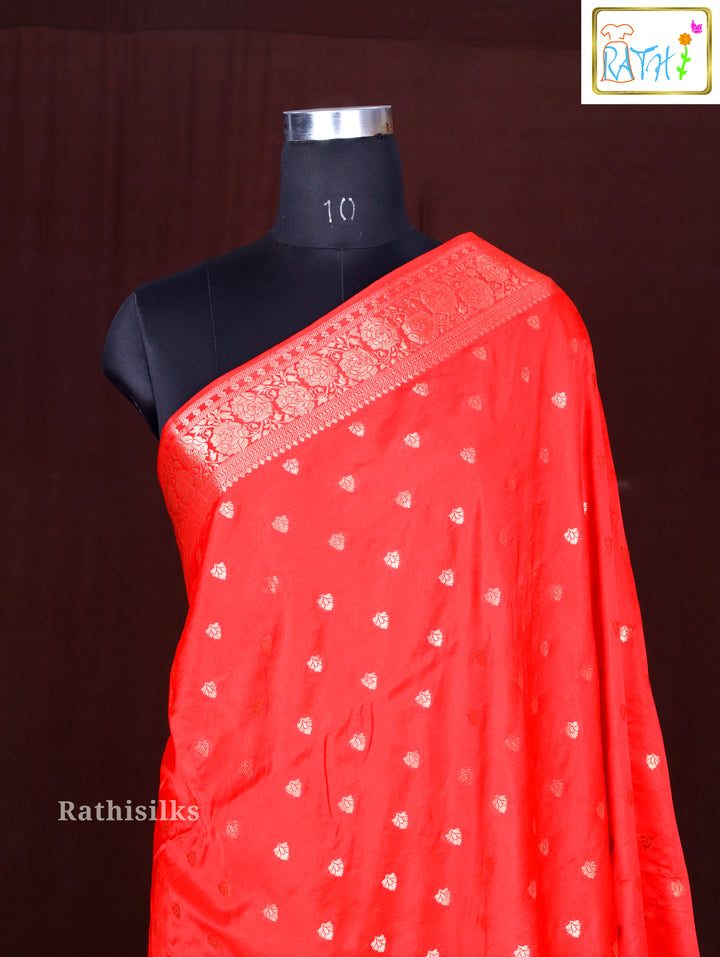 Dazzling Bright Red Synthetic Saree