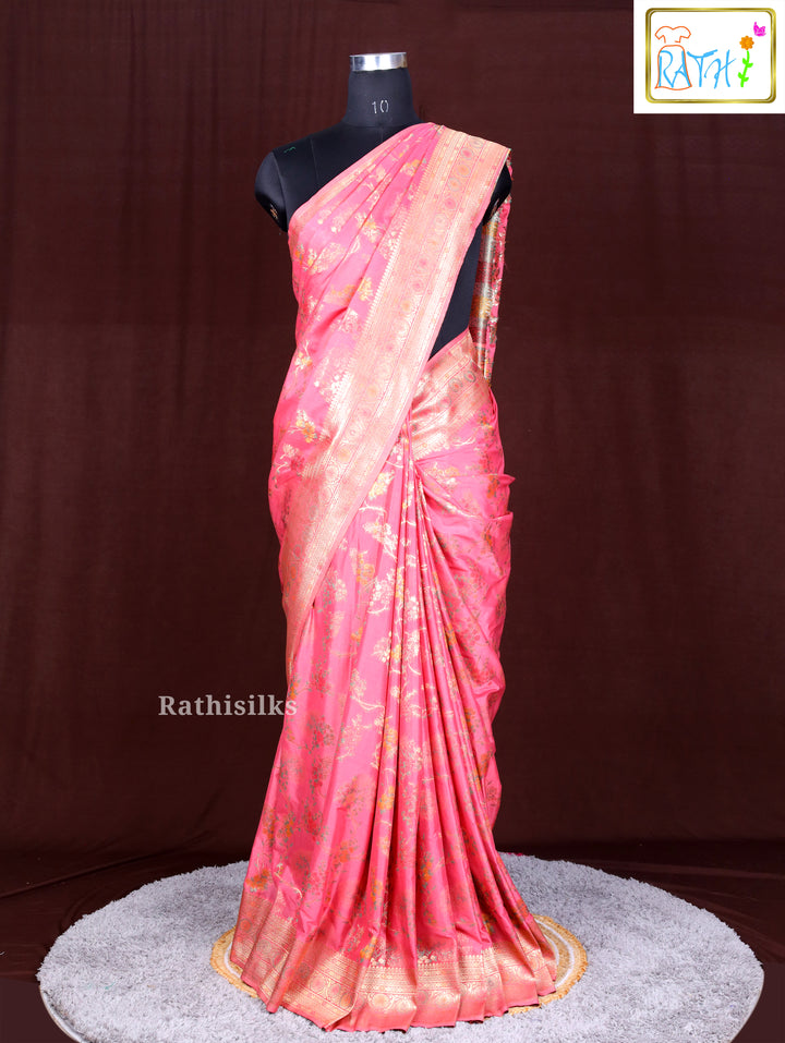 Charming Coral Pink Art Silk Saree