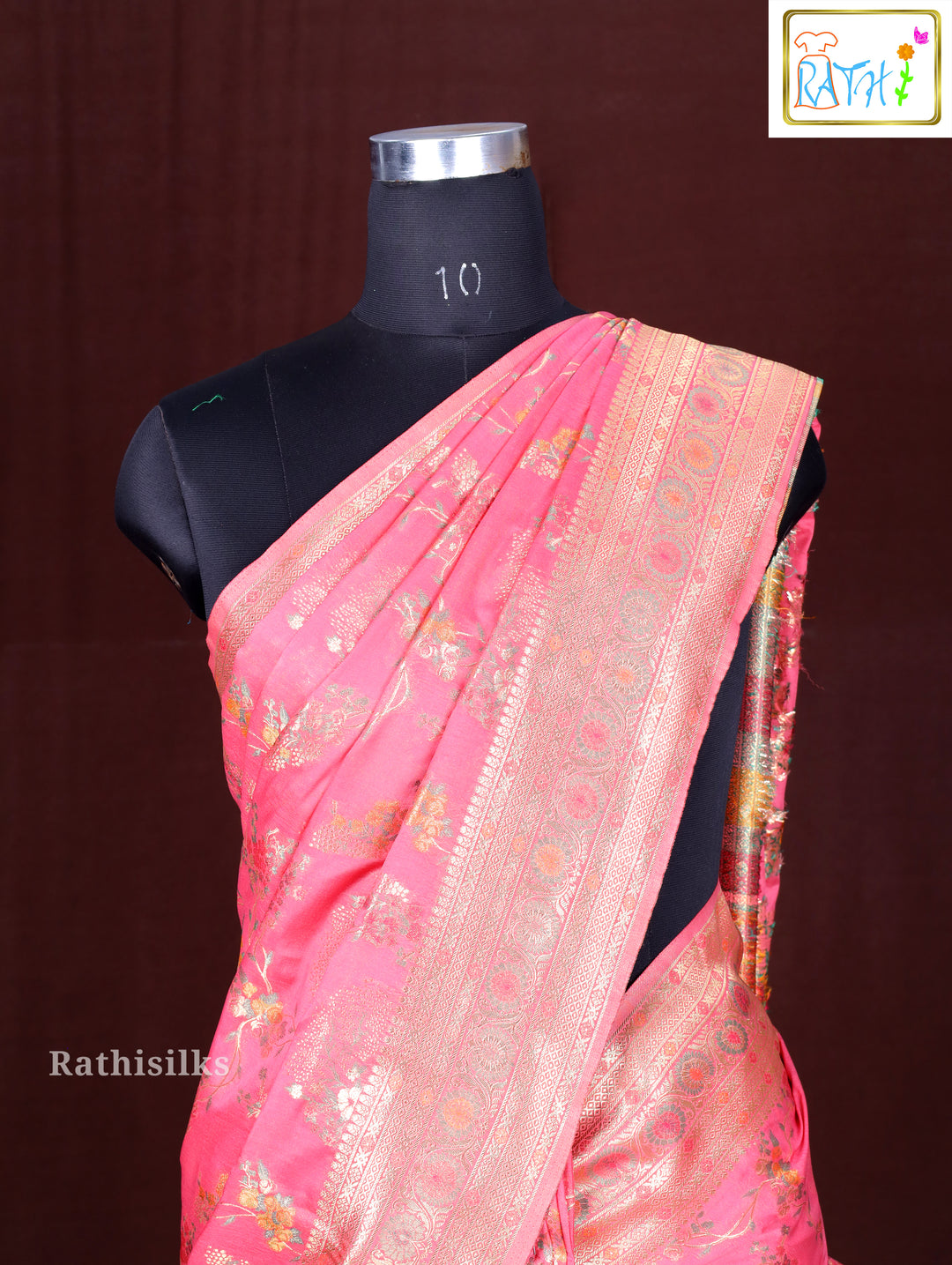 Charming Coral Pink Art Silk Saree