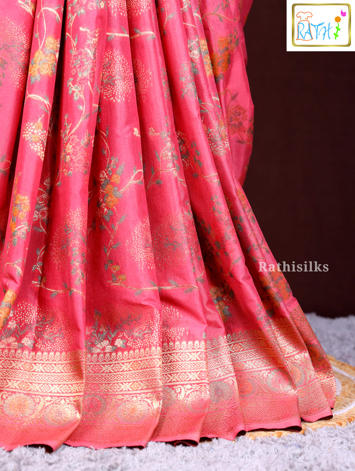 Charming Coral Pink Art Silk Saree